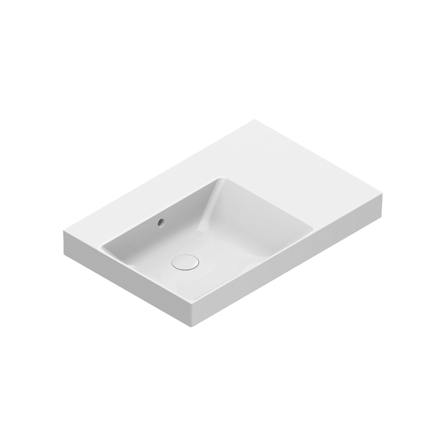 Раковина Catalano Zero 75x50, арт.0120790001, ,чаша слева, без отв. под смеситель, белый глянцевый