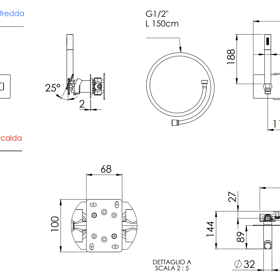 Смеситель для душа Remer Chrono CH97D2RP, медь брашированная