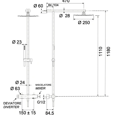 Душевая система Remer X Style INOX SSX37UFM25, нерж. сталь
