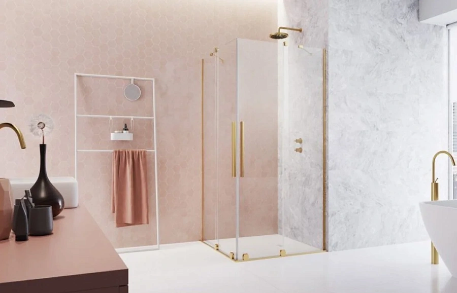 Душевая дверь Radaway Furo KDD Gold, 100 x 200 см, с неподвижной частью, стекло прозрачное, профиль золото, правая, 10105100-09-01R