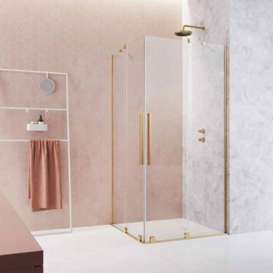 Душевая дверь Radaway Furo KDD Gold, 100 x 200 см, с неподвижной частью, стекло прозрачное, профиль золото, правая, 10105100-09-01R