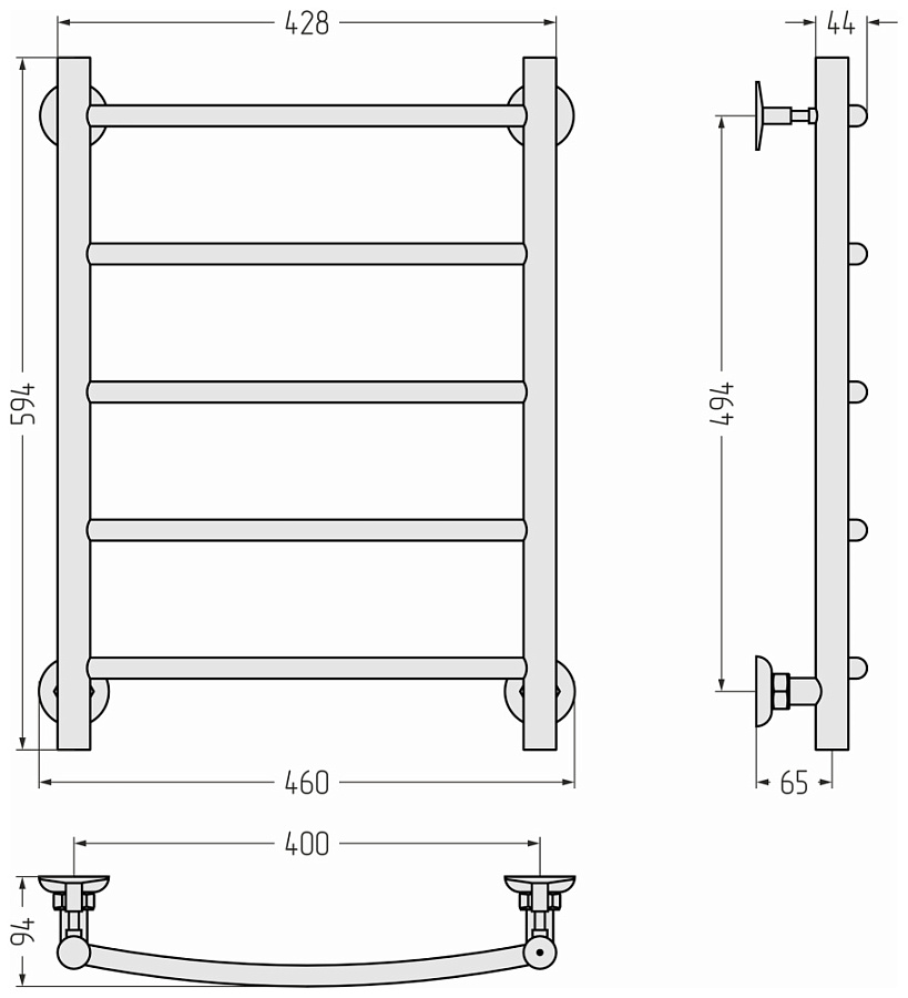 Водяной полотенцесушитель Стилье Версия-Н2 600х400 (5) Г 18, Без покрытия, арт.00622-6040