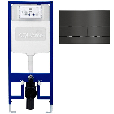 Комплект инсталляции для унитаза AQUAme (арт.AQM4003), высота 113 см, с кнопкой смыва AQM4117GM (металл, 24х16), сталь оружейная