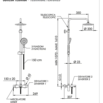 Душевая система с изливом Remer Energy EY34AEC20, хром