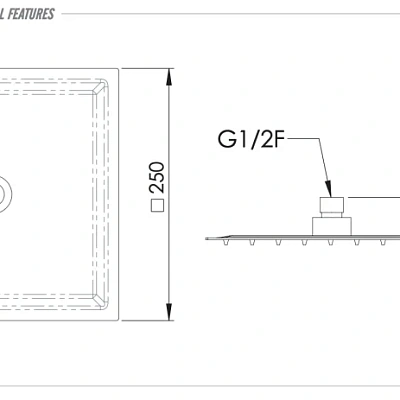 Верхний душ с шарнирным соединением 25 см Remer INOX SS357UFS25X, нержавеющая сталь