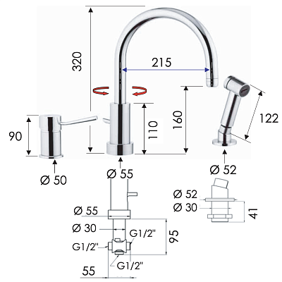 Смеситель для кухни Remer Minimal N48332EU, хром