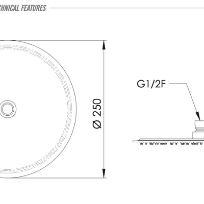 Верхний душ с шарнирным соединением 25 см Remer INOX SS357UFM25X, нержавеющая сталь