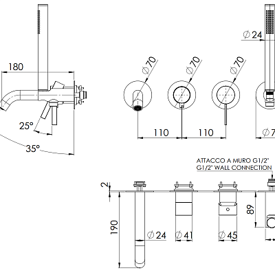 Смеситель для ванны Remer Metrica MC53D2PWB