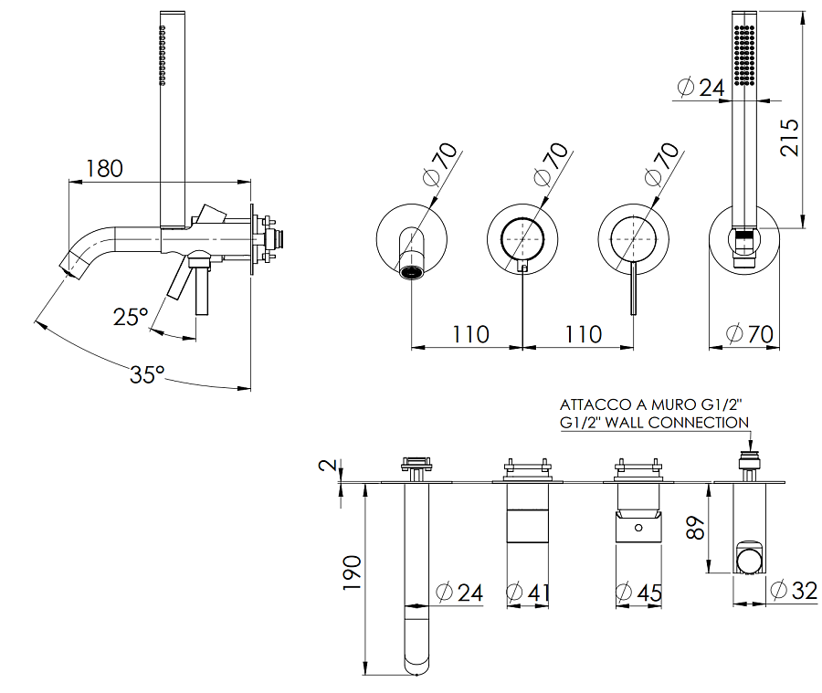 Смеситель для ванны Remer Metrica MC53D2PWB