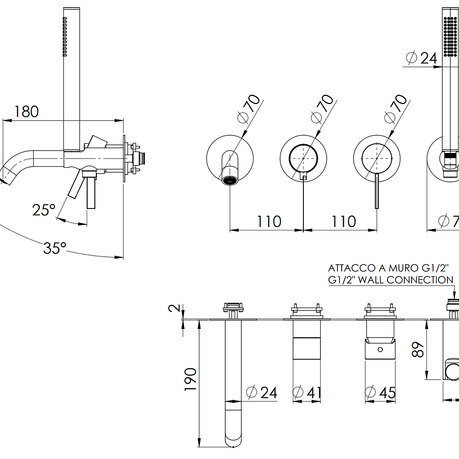 Смеситель для ванны Remer Metrica MC53D2PWB