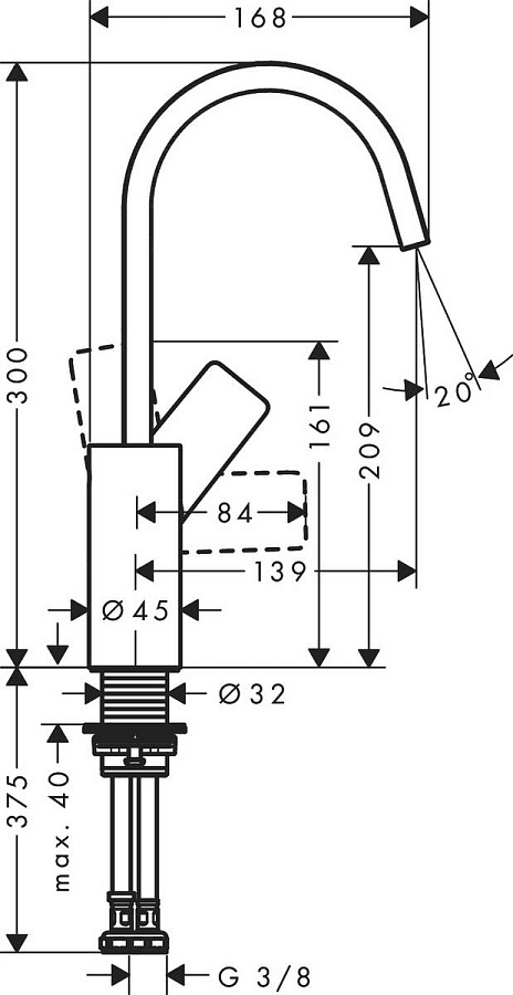 Смеситель поворотный Hansgrohe Vivenis 210, без донного клапана, хром, 75032000