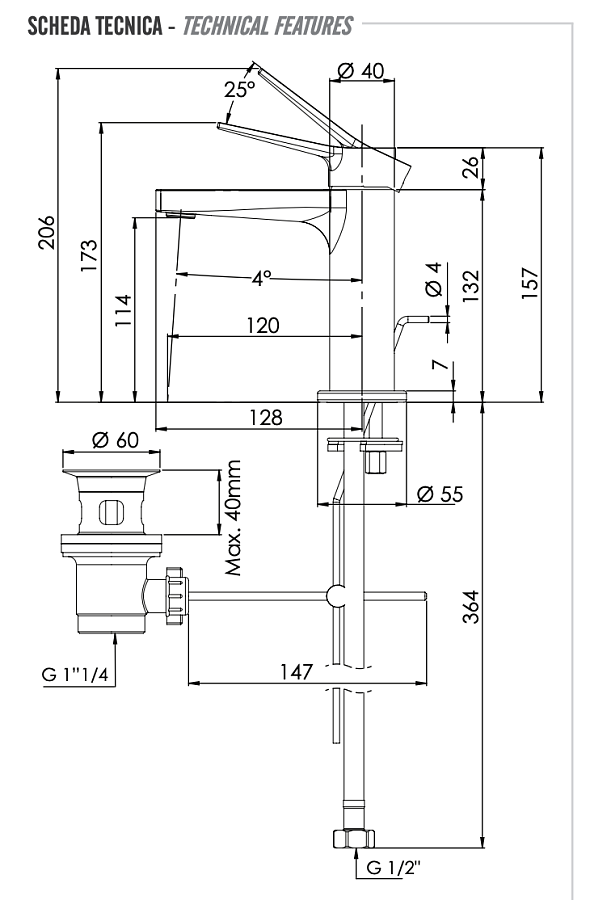 Смеситель для раковины Remer Slash SL10, хром