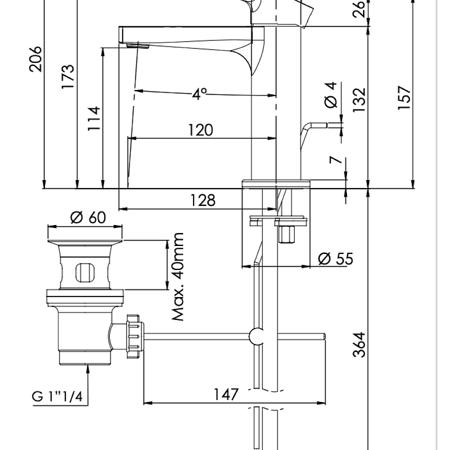 Смеситель для раковины Remer Slash SL10, хром