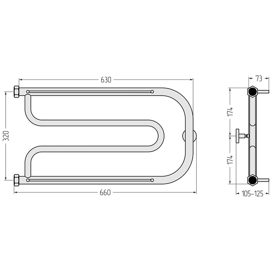 Водяной полотенцесушитель Сунержа Гусли 2 полки+ 320х650, Золото, арт.03-4010-3265
