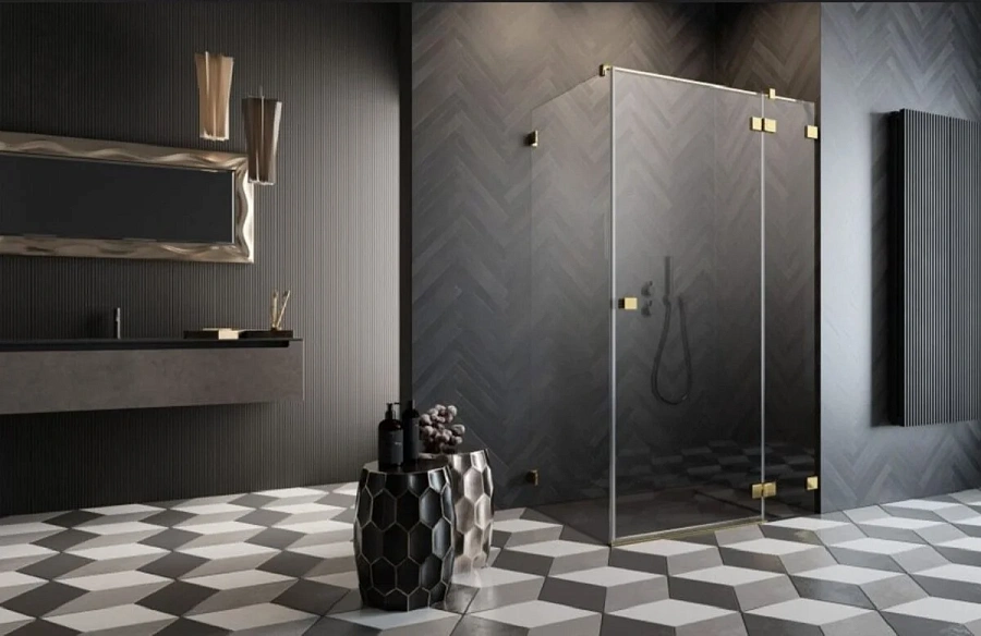 Душевая дверь Radaway Essenza Pro Gold KDJ 100R, 100 х 200 см, с неподвижной частью, стекло прозрачное, профиль золото, правая, 10097100-09-01R