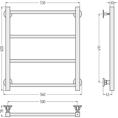 Водяной полотенцесушитель Стилье Версия-КН 600х500 (4) П 20х20, Чёрный, арт.17640-6050