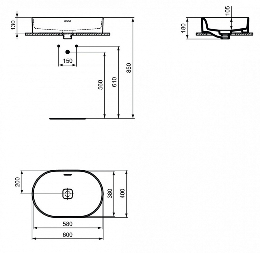 Раковина Ideal Standard Strada II Oval Vessel 60 см, белый, T360401