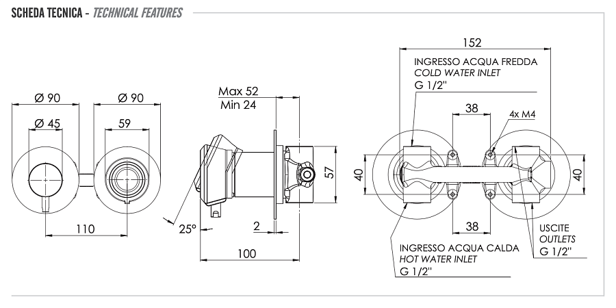 Смеситель для душа Remer Element ET92ZP, хром