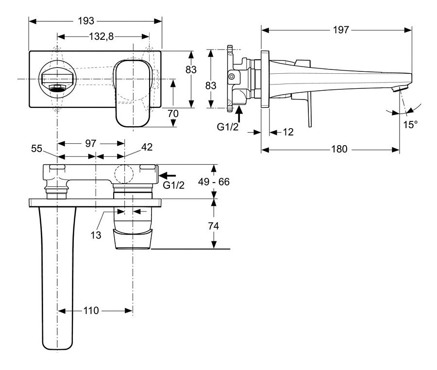 Смеситель Ideal Standard Tonic II встраиваемый для раковины, хром, A6334AA