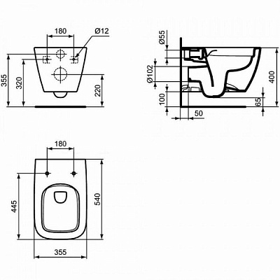 Унитаз подвесной Ideal Standard I.Life B  с тонким сиденьем Soft-Close T461401+T500301