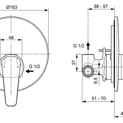 Смеситель Ideal Standard Cerafine Model O встраиваемый для душа, хром, A7192AA