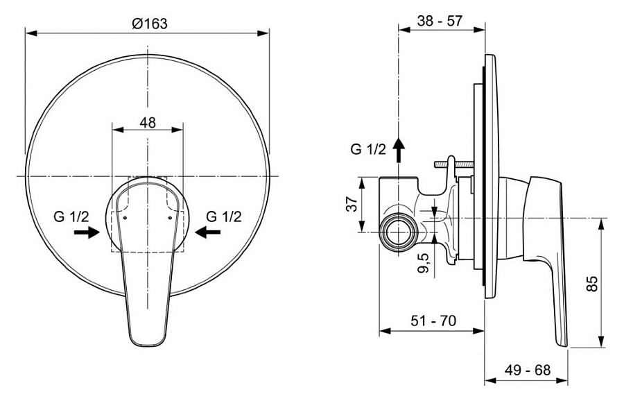 Смеситель Ideal Standard Cerafine Model O встраиваемый для душа, хром, A7192AA