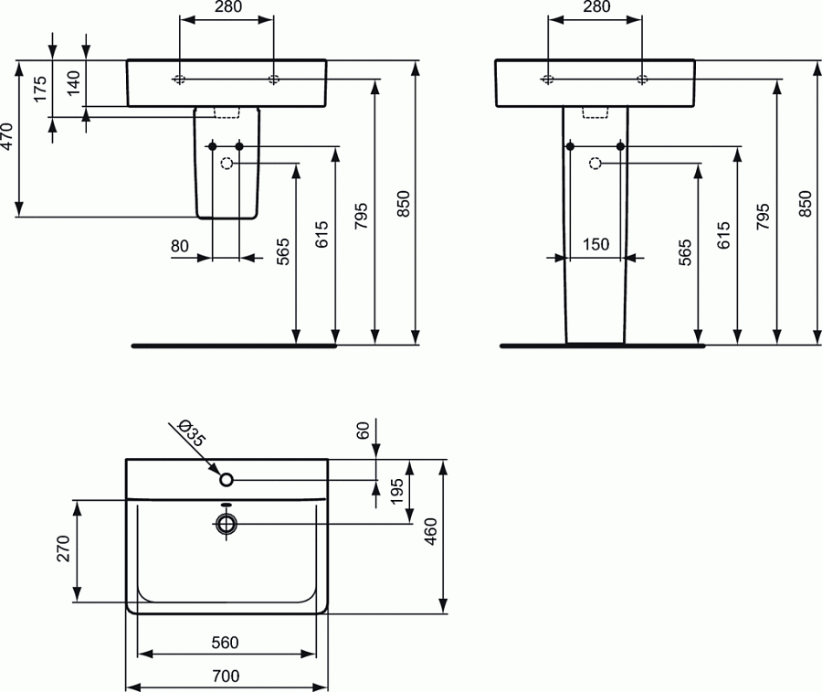 Умывальник 70 см Ideal Standard CONNECT Cube E773801