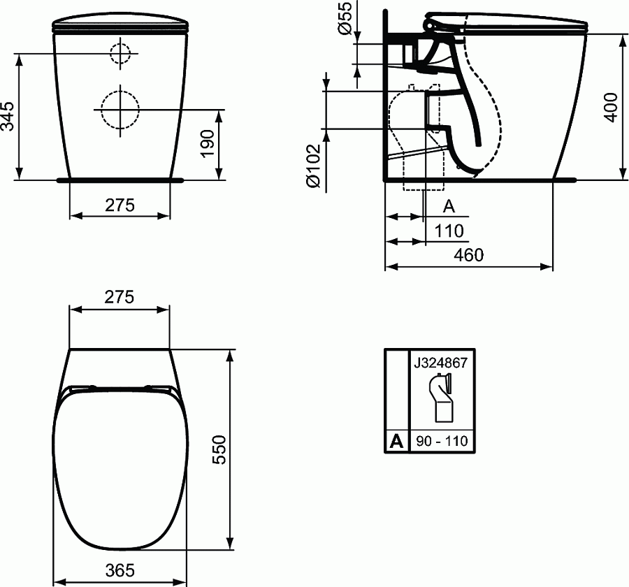 Напольный пристенный унитаз-соло Ideal Standard DEA AquaBlade® T349101