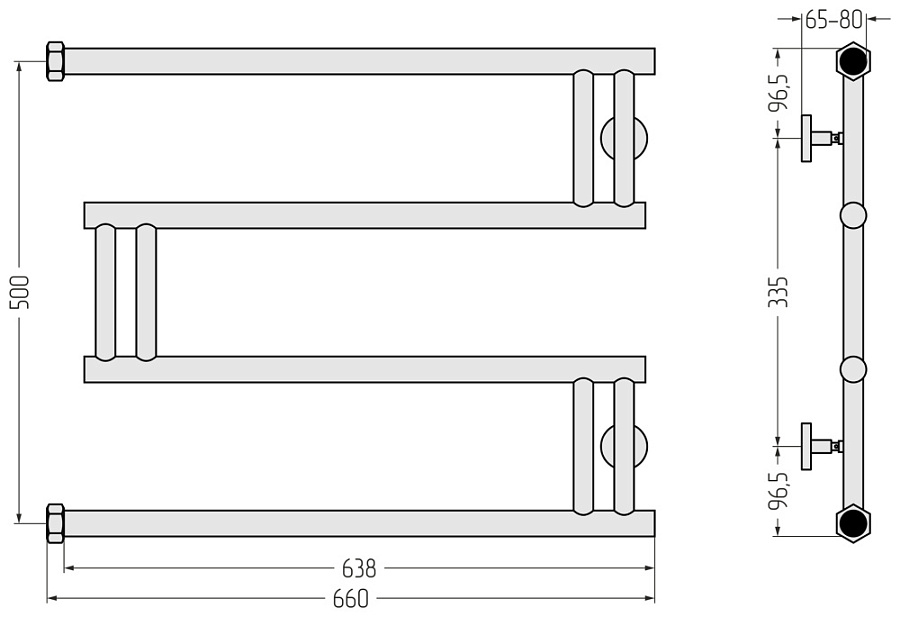 Водяной полотенцесушитель Сунержа High-Tech+ model "M" 500х650, Без покрытия, арт.00-4050-5065