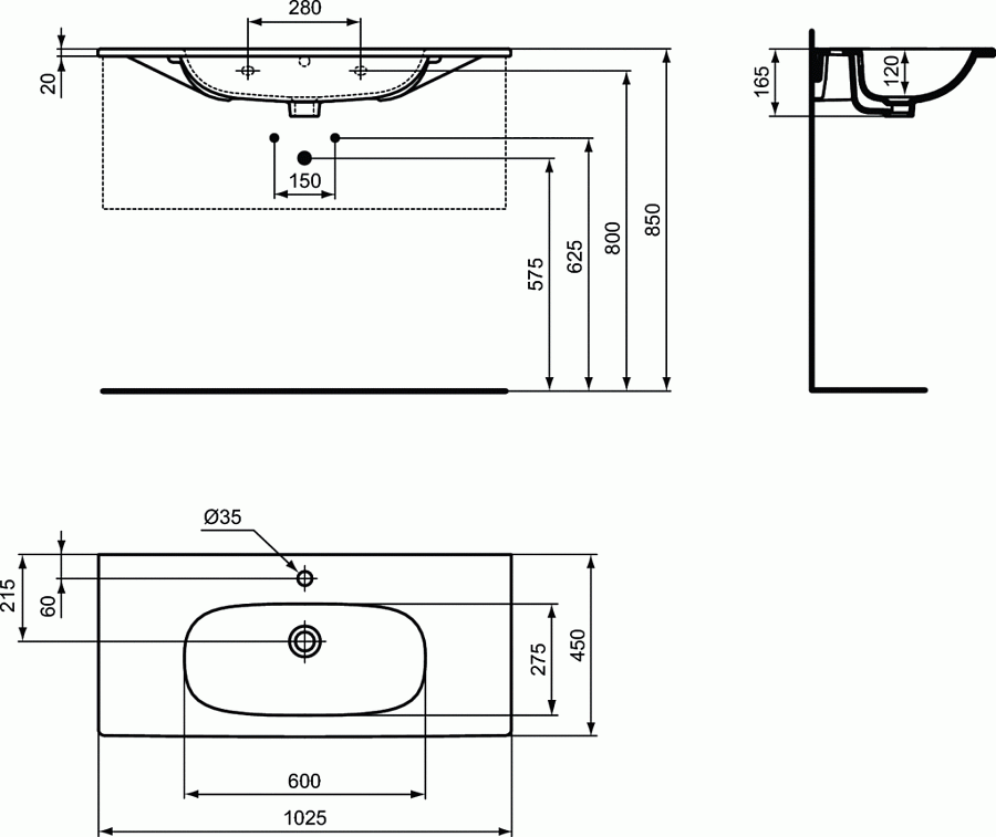 Умывальник 100 см Ideal Standard TESI Vanity T350801