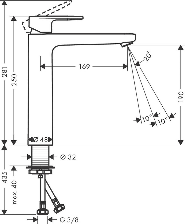 Смеситель для умывальника Hansgrohe Vernis Blend высокий 190 без донного клапана 71582000 хром