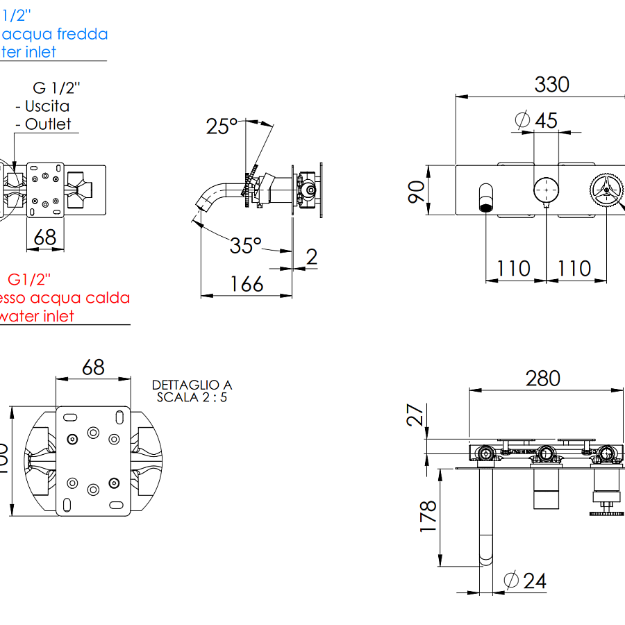 Смеситель для ванны Remer Chrono CH54D2