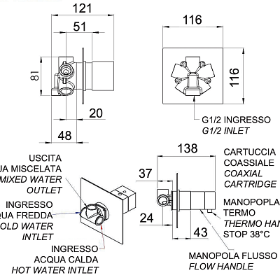 Смеситель термостатический для душа Remer Q-Elegance QT94C, хром