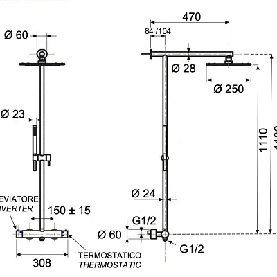 Душевая система термостатическая Remer X Style INOX SSXT37UFM25, нержавеющая сталь