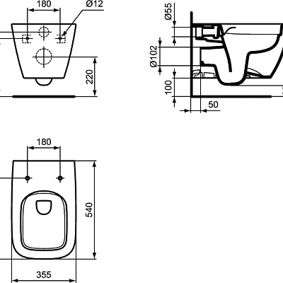 Унитаз подвесной Ideal Standard I.Life B с технологией RimLS+ с сиденьем T461401+T468301