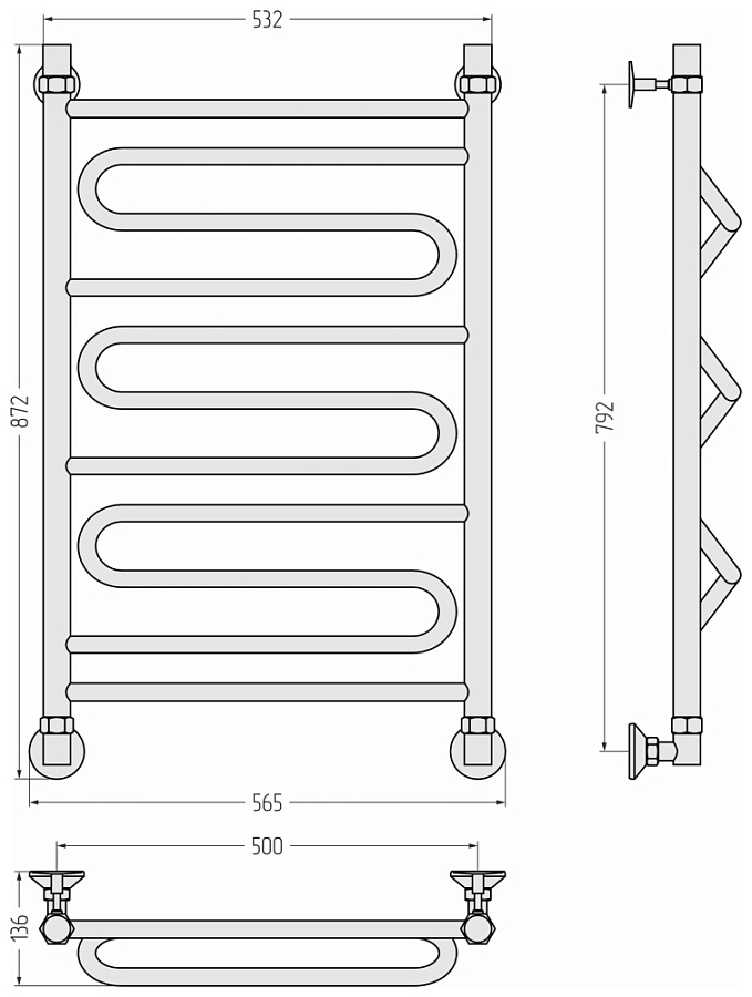 Водяной полотенцесушитель Стилье Аксиома-30 800х500, Без покрытия, арт.00663-8050