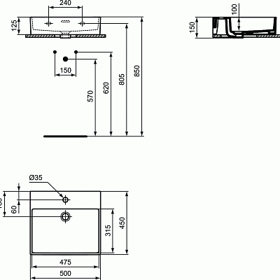 Раковина подвесной Ideal Standard Extra T372601 50x45 см