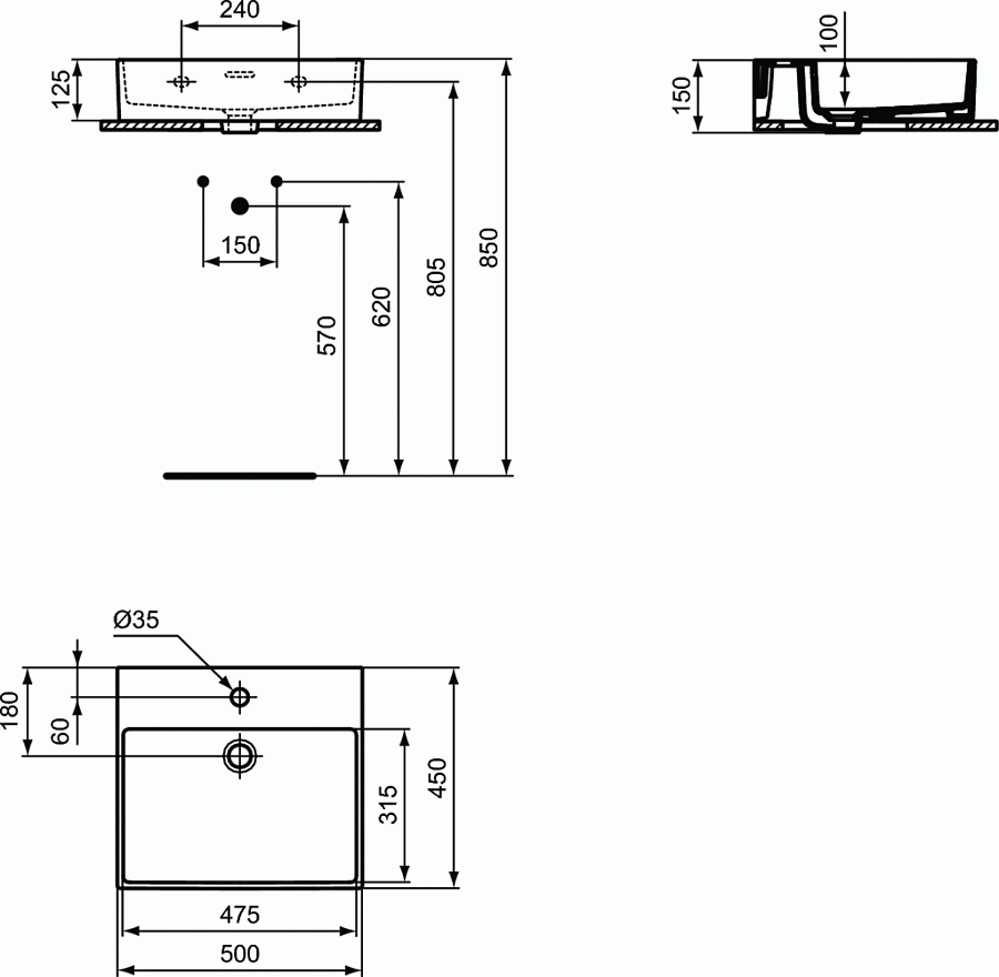 Раковина подвесной Ideal Standard Extra T372601 50x45 см