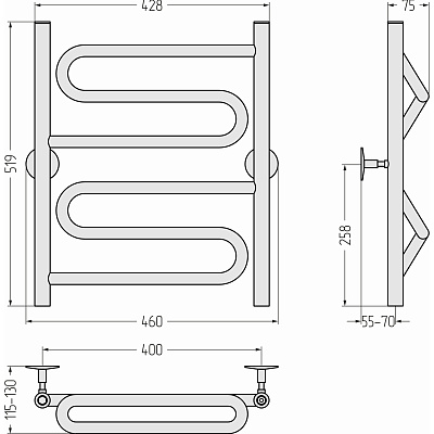 Водяной полотенцесушитель Стилье Универсал-51 600х400 (2) Z 21, Без покрытия, арт.00651-6040
