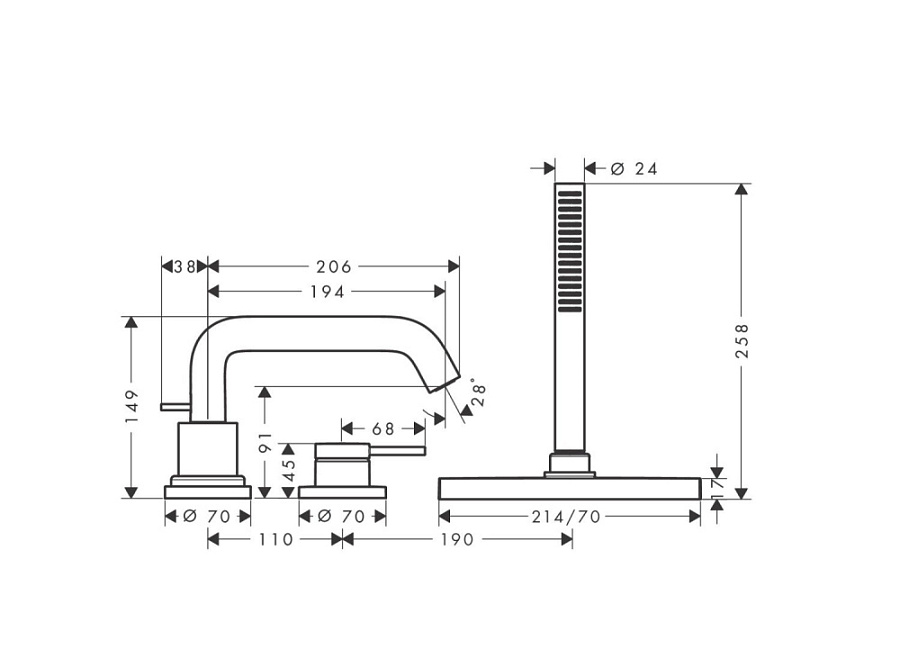 Смеситель на борт ванны с sBox Hansgrohe Tecturis S 73447000