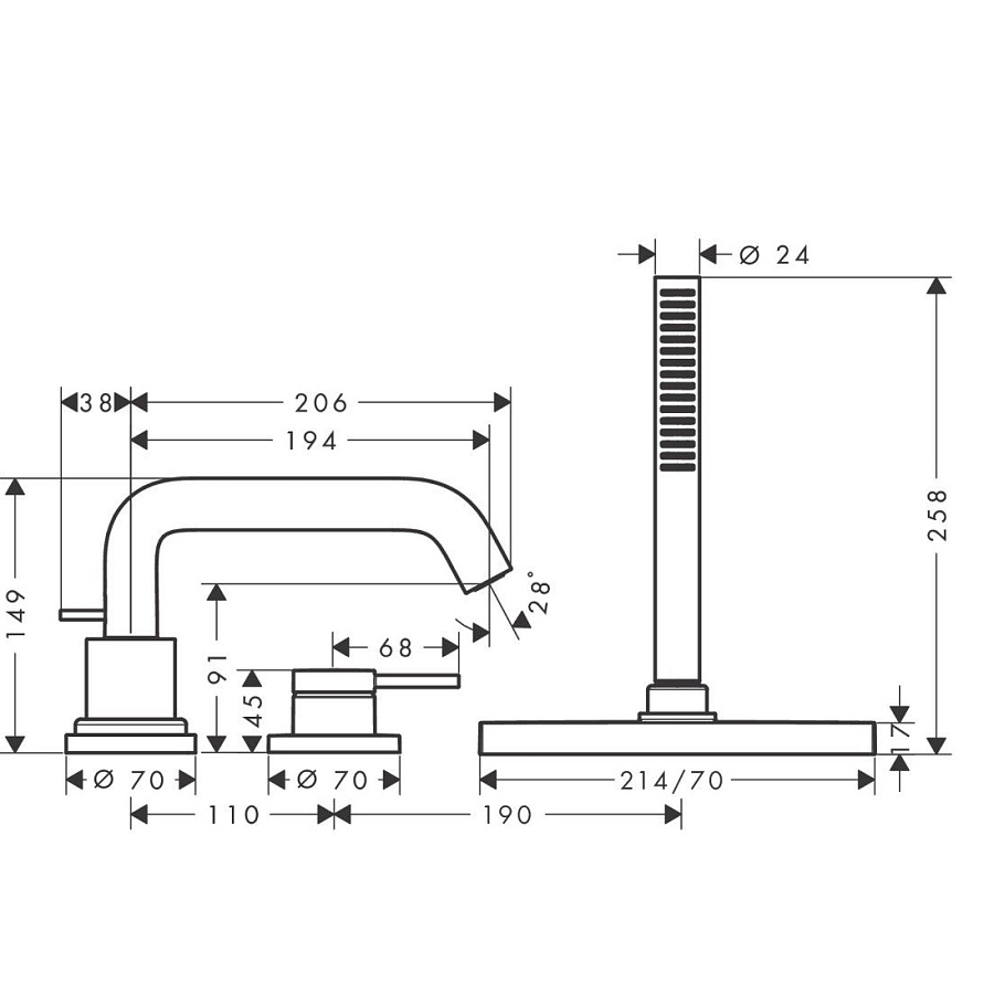 Смеситель на борт ванны с sBox Hansgrohe Tecturis S 73447000