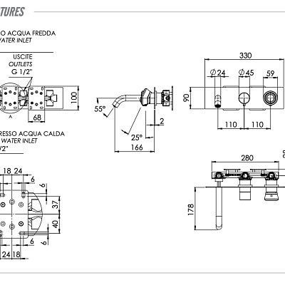 Смеситель для ванны Remer Element ET54D3