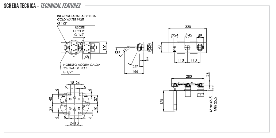 Смеситель для ванны Remer Element ET54D3