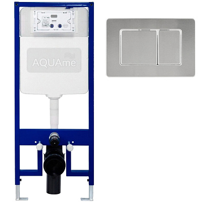 Комплект инсталляции для унитаза AQUAme (арт.AQM4003), высота 113 см, с кнопкой смыва AQM4112S (металл, 25х16), сатин