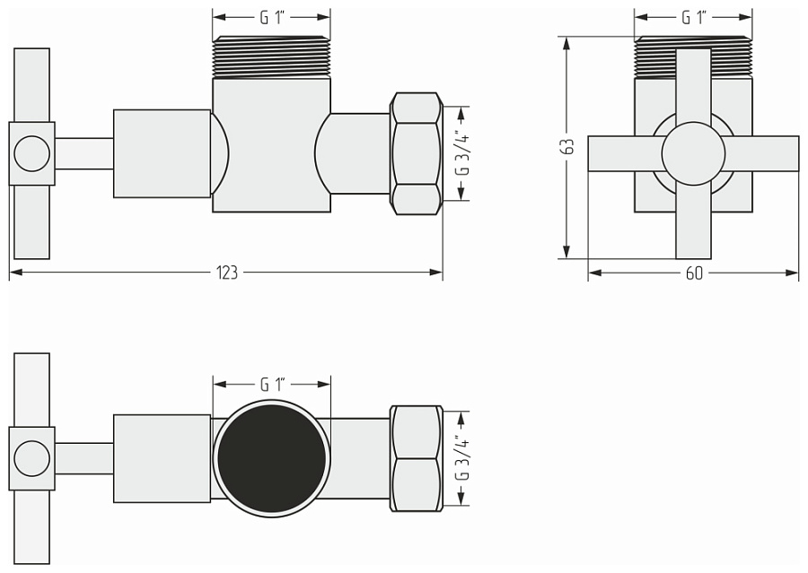 Вентиль угловой н/ж "СУНЕРЖА" (крест) G 1" нар.р. / G 3/4" н. г. (Без покрытия), арт.00-1304-0134