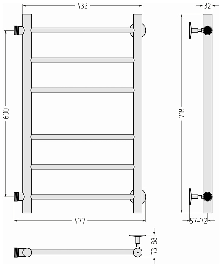 Водяной полотенцесушитель Стилье Версия-Б 600х400 (3+3) П 18, Без покрытия, арт.00610-6040