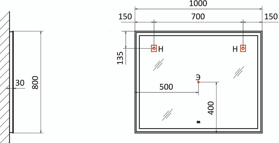 Зеркало Raval Prima 100 с подсветкой