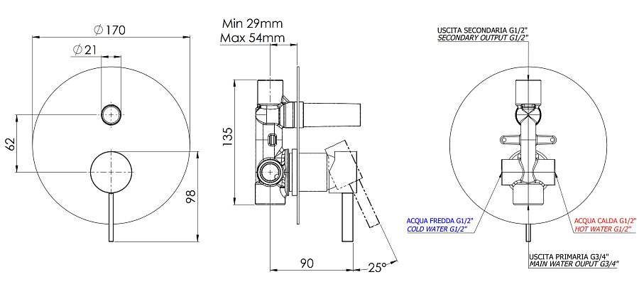Смеситель для душа Remer Metrica MC09L, хром