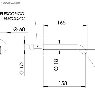 Излив настенный 16 см Remer X Style INOX SS91X, нержавеющая сталь