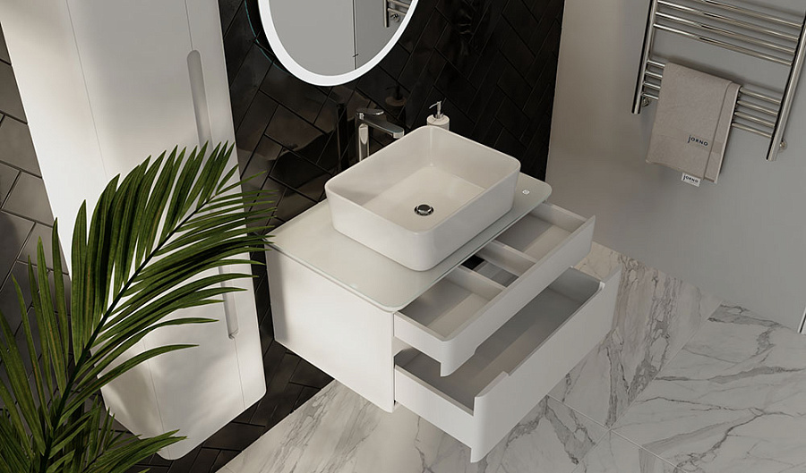 Тумба под умывальник Jorno Shine 75 подвесной белая